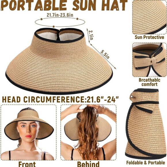 Beach Bag Set Canvas Tote Sun Visor Makeup Bag for Travel Summer - Picture 7 of 7